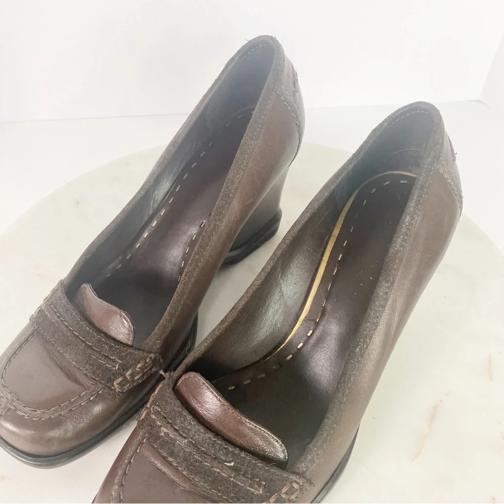 Gianni Bini Grandmacore Retro Brown Pump Shoe Wedge Womens 6.5 Square Toe